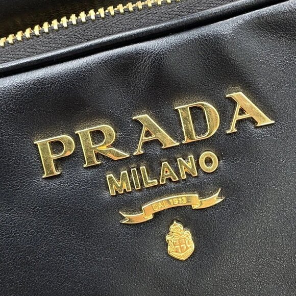 PRADA Duet Drawstring Bag Shoulder Bag Soft Calf Leather Black 1BH038 - Picture 10 of 16